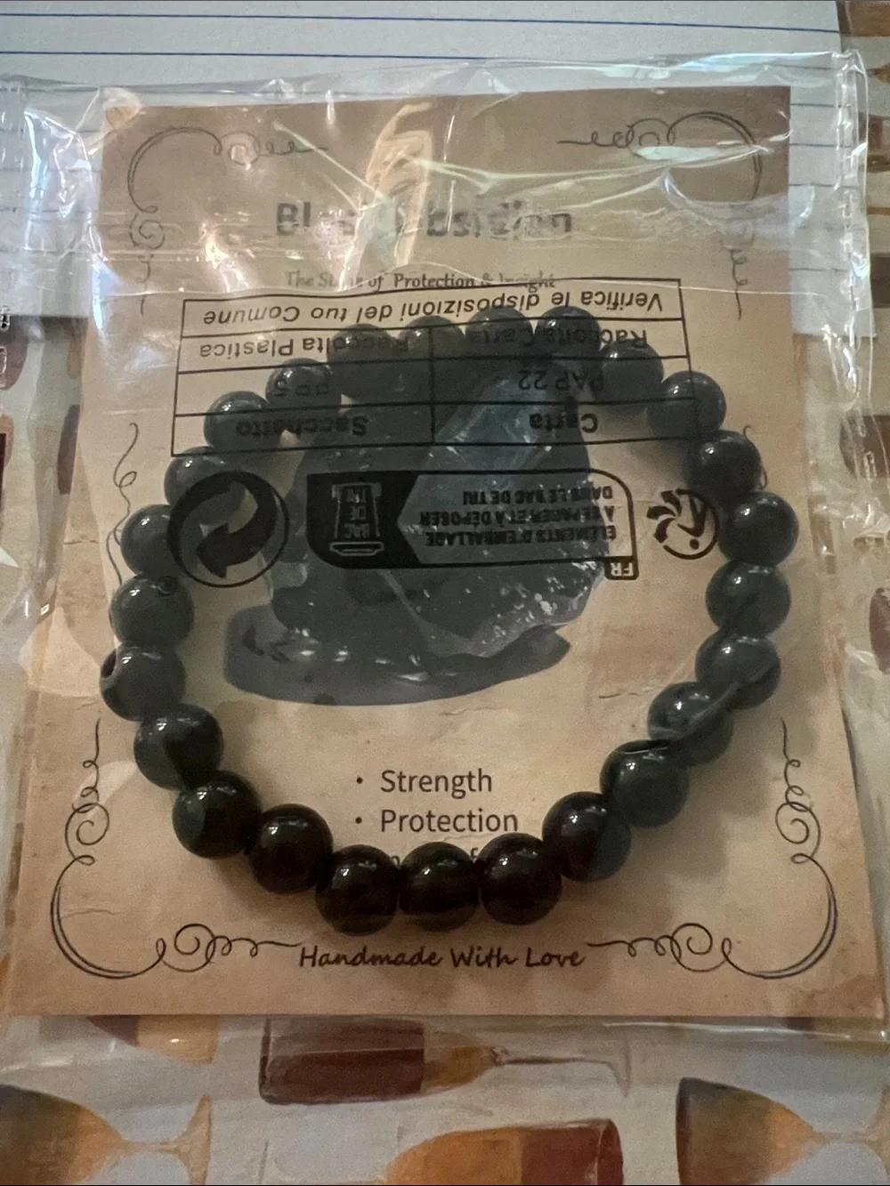 #2955**Black Beaded Stretch Bracelet - Men